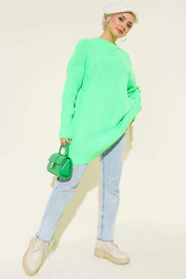 Çizgi Baklava Desen Triko Tunik Fıstık Yeşili - Tunik