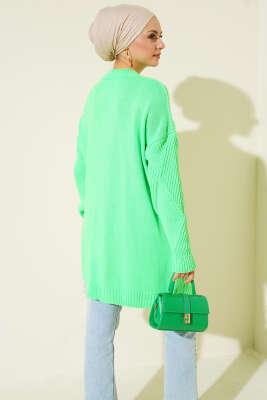 Çizgi Baklava Desen Triko Tunik Fıstık Yeşili - Tunik