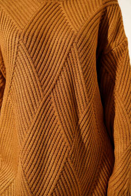 Çizgi Baklava Desen Triko Tunik Hardal - Günün Seçilenleri