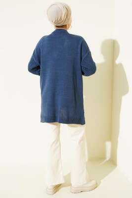 Çizgi Baklava Desen Triko Tunik İndigo - Tunik