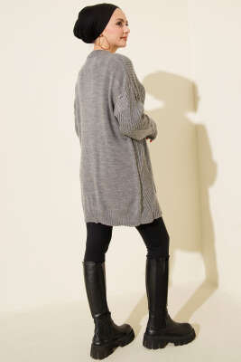 Çizgi Baklava Desen Triko Tunik Kayrak Grisi - Günün Seçilenleri