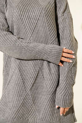 Çizgi Baklava Desen Triko Tunik Kayrak Grisi - Günün Seçilenleri