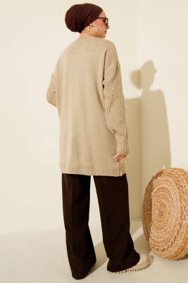 Çizgi Baklava Desen Triko Tunik Kum Bej - Günün Seçilenleri