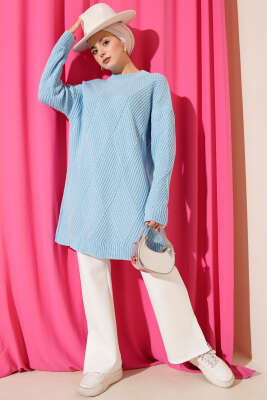 Çizgi Baklava Desen Triko Tunik Mavi - Günün Seçilenleri