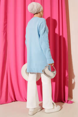 Çizgi Baklava Desen Triko Tunik Mavi - Günün Seçilenleri