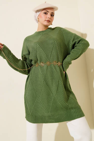 Çizgi Baklava Desen Triko Tunik Nefti - Günün Seçilenleri