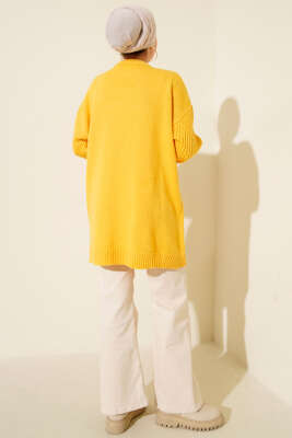 Çizgi Baklava Desen Triko Tunik Sarı - Triko Elbise