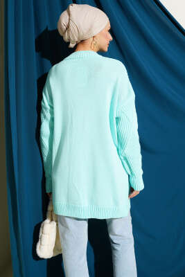 Çizgi Baklava Desen Triko Tunik Su Yeşili - Tunik