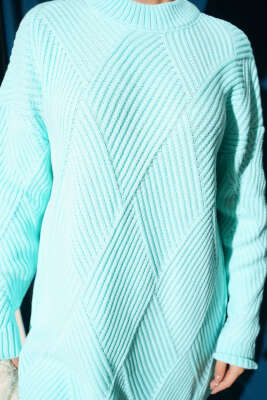 Çizgi Baklava Desen Triko Tunik Su Yeşili - Tunik