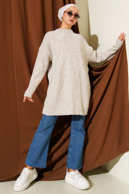 Çizgi Baklava Desen Triko Tunik Taş - Tunik