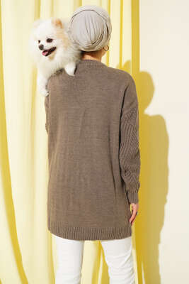 Çizgi Baklava Desen Triko Tunik Vizon - Tunik