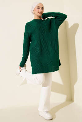 Çizgi Baklava Desen Triko Tunik Yeşil - Günün Seçilenleri