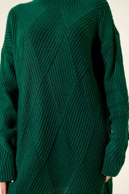 Çizgi Baklava Desen Triko Tunik Yeşil - Günün Seçilenleri