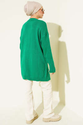 Çizgi Baklava Desen Triko Tunik Zümrüt - Tunik