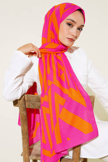 Çizgi Desen Medine Şal Fuşya - Başörtüsü