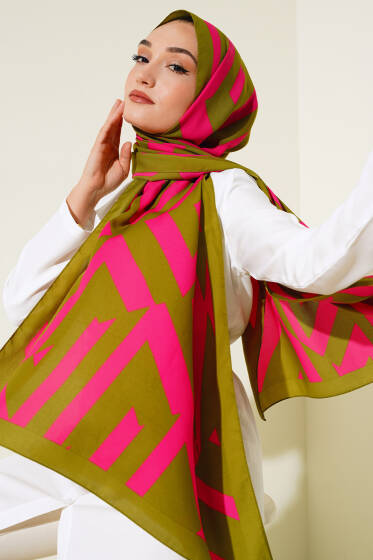 Çizgi Desen Medine Şal Kına Yeşili - Başörtüsü