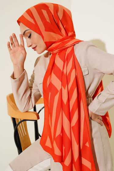 Çizgi Desen Medine Şal Oranj - Başörtüsü