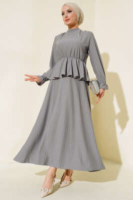 Çizgi Desenli Etekli İkili Takım Gri 