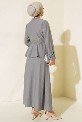 Çizgi Desenli Etekli İkili Takım Gri - İkili Takım