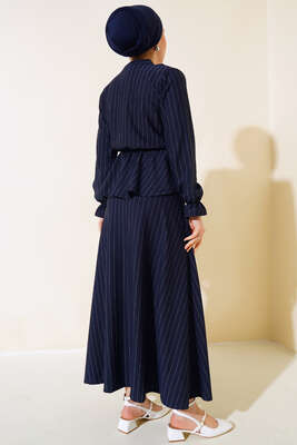 Çizgi Desenli Etekli İkili Takım Lacivert - İkili Takım