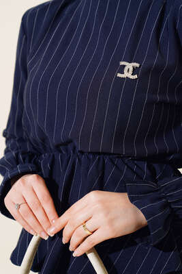 Çizgi Desenli Etekli İkili Takım Lacivert - İkili Takım