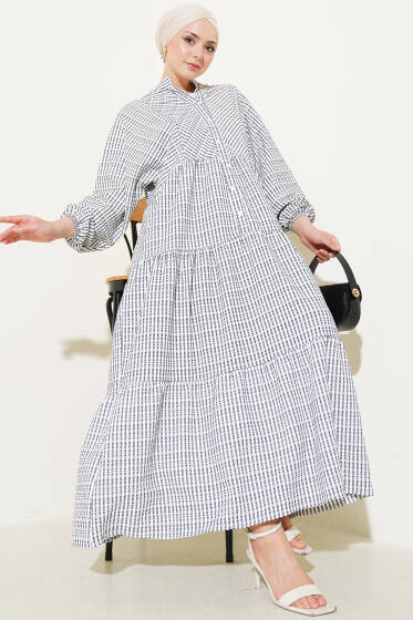 Çizgi Desenli Katlı Elbise Siyah - Elbise