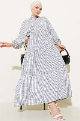 Çizgi Desenli Katlı Elbise Siyah 