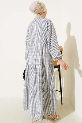 Çizgi Desenli Katlı Elbise Siyah - Tesettür Elbise