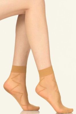 Çizgi Desenli Soket Çorap Ten - Thumbnail