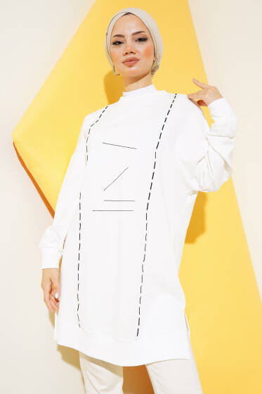 Çizgi Desenli Tunik Ekru - Tunik