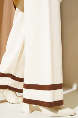 Çizgi Detaylı Basic Triko İkili Takım Bej - İkili Takım