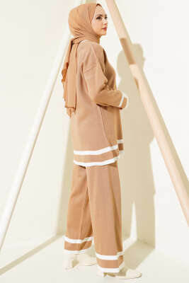 Çizgi Detaylı Basic Triko İkili Takım Büsküvi - İkili Takım