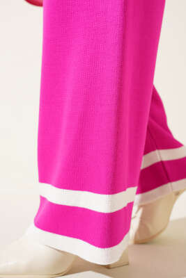 Çizgi Detaylı Basic Triko İkili Takım Fuşya - İkili Takım