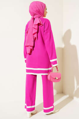 Çizgi Detaylı Basic Triko İkili Takım Fuşya - İkili Takım