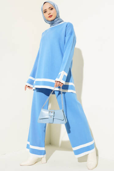 Çizgi Detaylı Basic Triko İkili Takım İndigo - İkili Takım