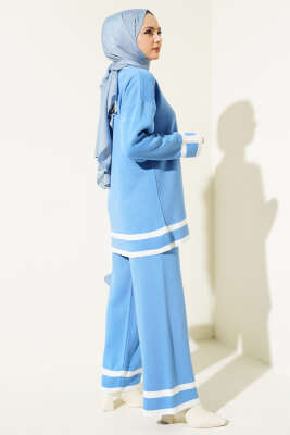 Çizgi Detaylı Basic Triko İkili Takım İndigo - Triko İkili Takım