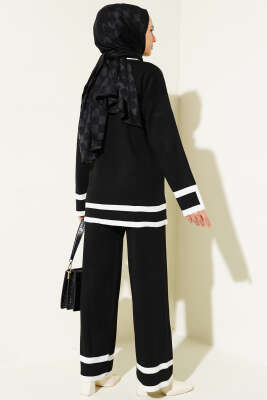 Çizgi Detaylı Basic Triko İkili Takım Siyah - İkili Takım