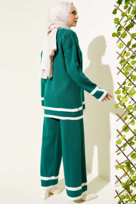 Çizgi Detaylı Basic Triko İkili Takım Zümrüt - Triko İkili Takım