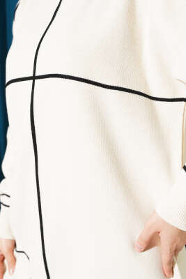 Çizgi Detaylı Basic Triko Tunik Bej Siyah - Triko Tunik