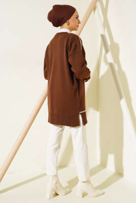 Çizgi Detaylı Basic Triko Tunik Kahve - Triko Tunik