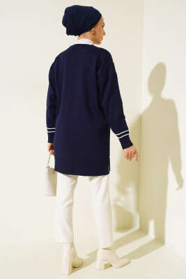 Çizgi Detaylı Basic Triko Tunik Lacivert - Triko Tunik