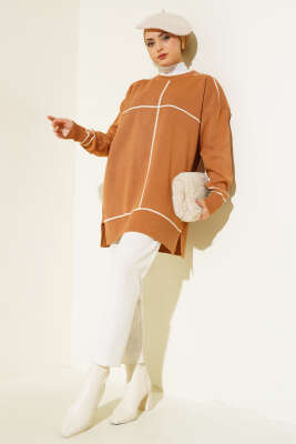 Çizgi Detaylı Basic Triko Tunik Latte - Triko Tunik