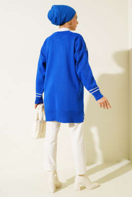 Çizgi Detaylı Basic Triko Tunik Saks - Triko Tunik