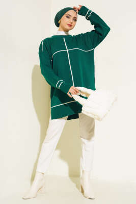 Çizgi Detaylı Basic Triko Tunik Zümrüt - Triko Tunik