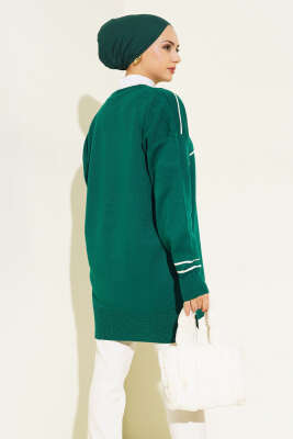 Çizgi Detaylı Basic Triko Tunik Zümrüt - Triko Tunik