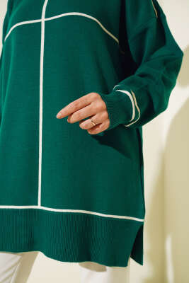 Çizgi Detaylı Basic Triko Tunik Zümrüt - Triko Tunik