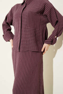 Çizgi Detaylı Etekli İkili Takım Gül Kurusu - İkili Takım