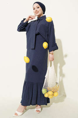 Çizgi Detaylı Etekli İkili Takım Lacivert - NESSİA