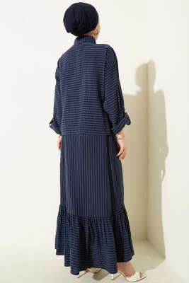 Çizgi Detaylı Etekli İkili Takım Lacivert - İkili Takım