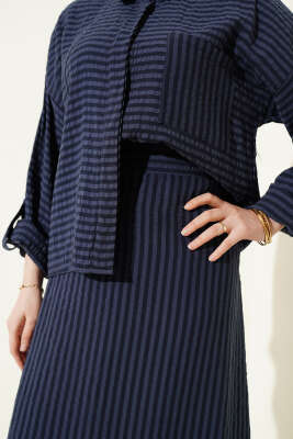 Çizgi Detaylı Etekli İkili Takım Lacivert - İkili Takım